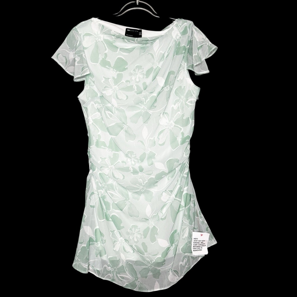 ASOS DESIGN Asymmetric neck mini dress green floral Size 8 Fairy Mint fairycore